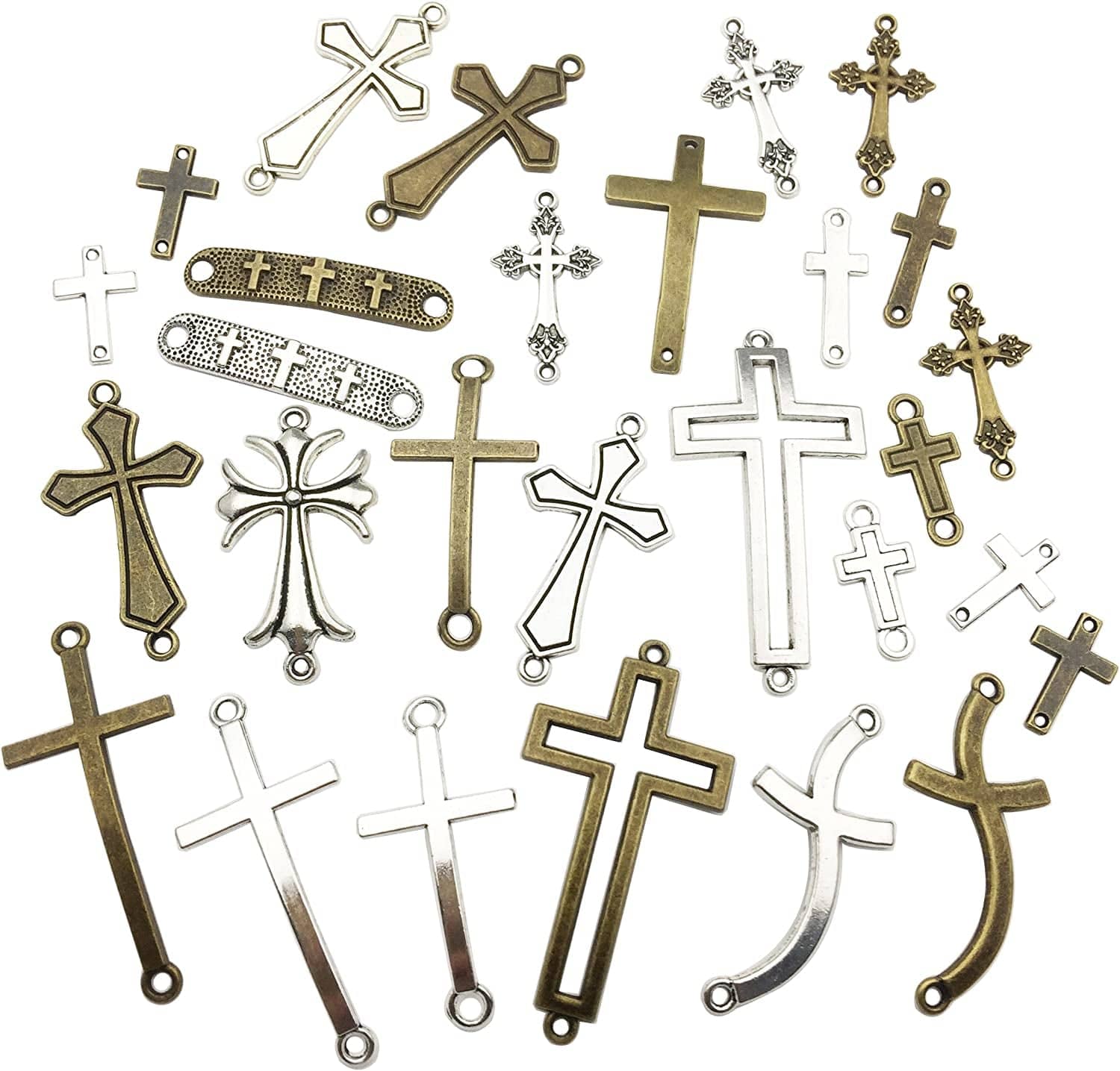 100G (About 42Pcs) Craft Supplies Antique Silver Jesus Christ Cross Charms Pendants for Crafting, Jewelry Findings Making Accessory for DIY Necklace Bracelet (M266) Silver & Bronze