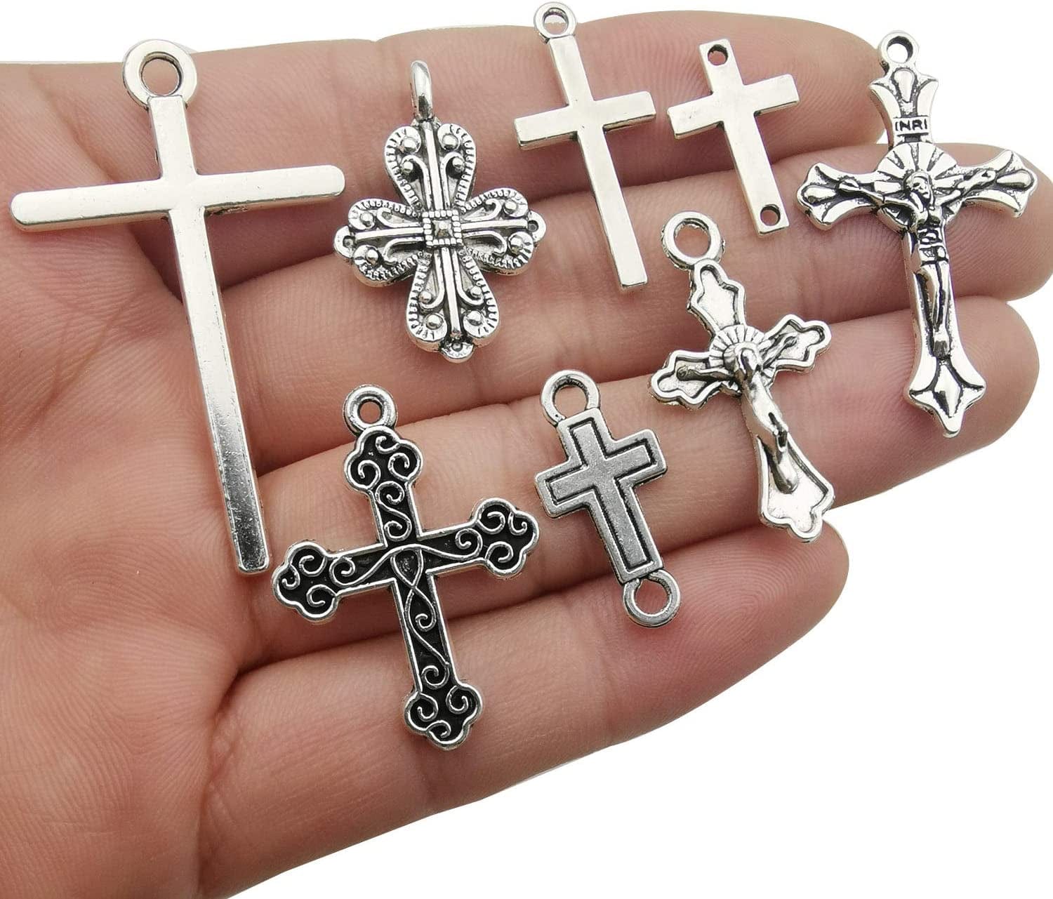 100G (About 42Pcs) Craft Supplies Antique Silver Jesus Christ Cross Charms Pendants for Crafting, Jewelry Findings Making Accessory for DIY Necklace Bracelet (M266)