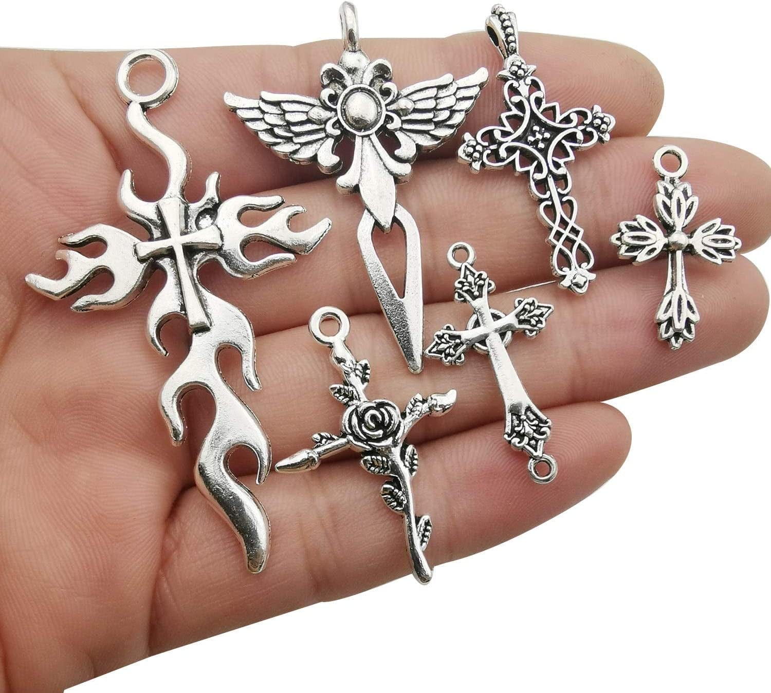 100G (About 42Pcs) Craft Supplies Antique Silver Jesus Christ Cross Charms Pendants for Crafting, Jewelry Findings Making Accessory for DIY Necklace Bracelet (M266)
