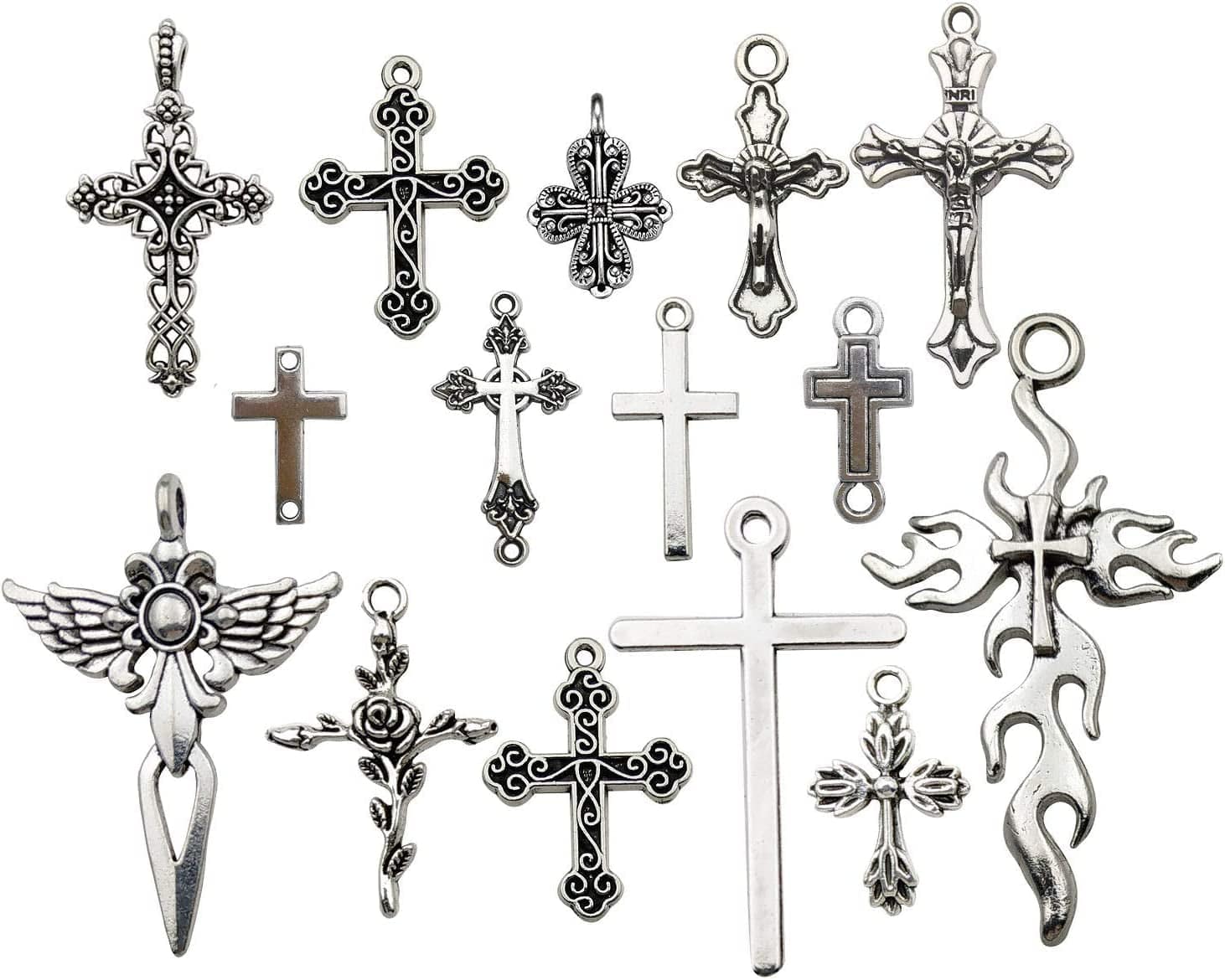 100G (About 42Pcs) Craft Supplies Antique Silver Jesus Christ Cross Charms Pendants for Crafting, Jewelry Findings Making Accessory for DIY Necklace Bracelet (M266) M266