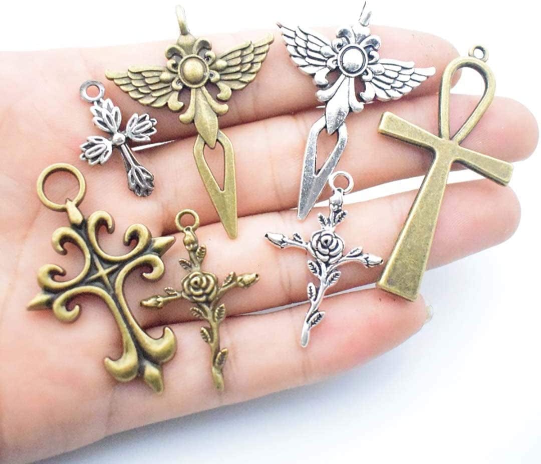 100G Big Cross Pendants Collection - Antique Bronze Silver Sword Holy Angel Jesus Peace Cross Crucifix Metal Charms for Jewelry Making DIY Findings (HM23)