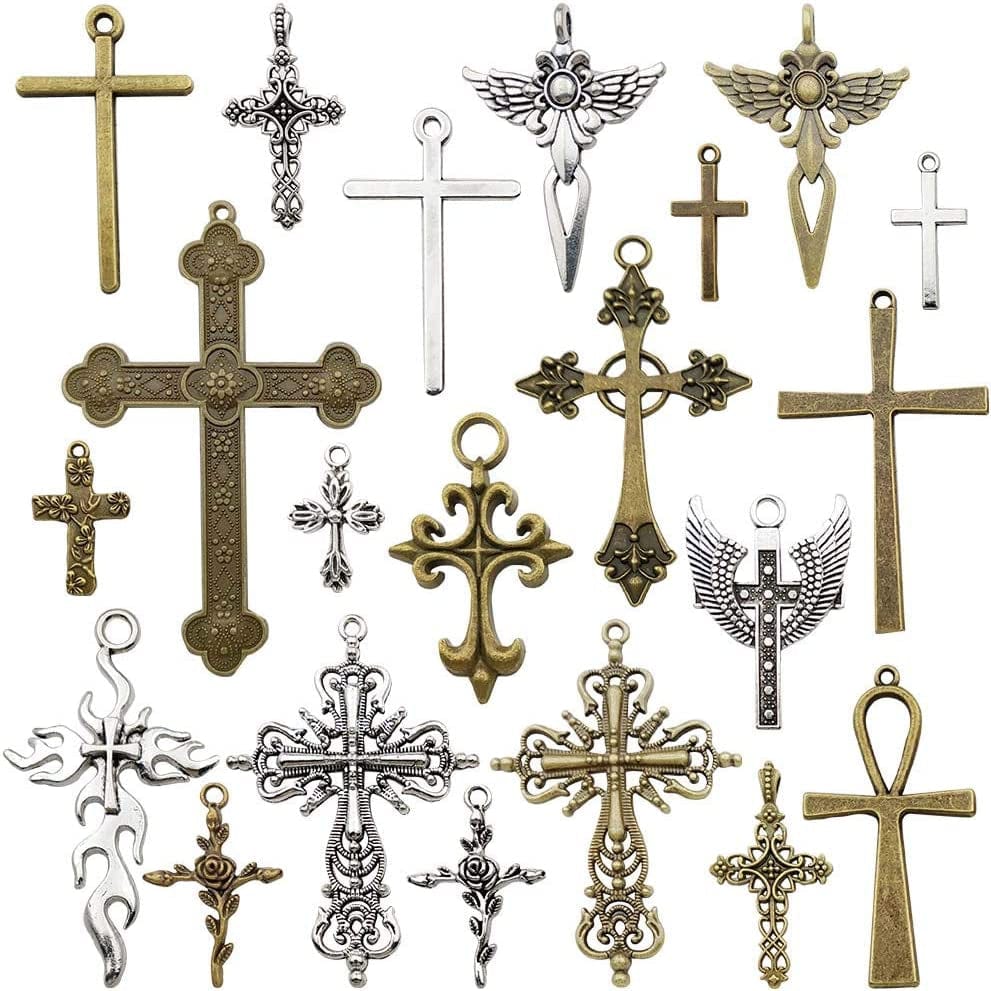 100G Big Cross Pendants Collection - Antique Bronze Silver Sword Holy Angel Jesus Peace Cross Crucifix Metal Charms for Jewelry Making DIY Findings (HM23) Mix Cross Charms-20pcs