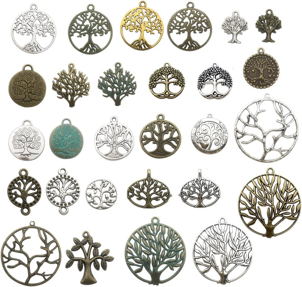 100G Craft Supplies Mixed Tree of Life Pendants Beads Charms Pendants for Crafting, Jewelry Findings Making Accessory for DIY Necklace Bracelet (M075) M075