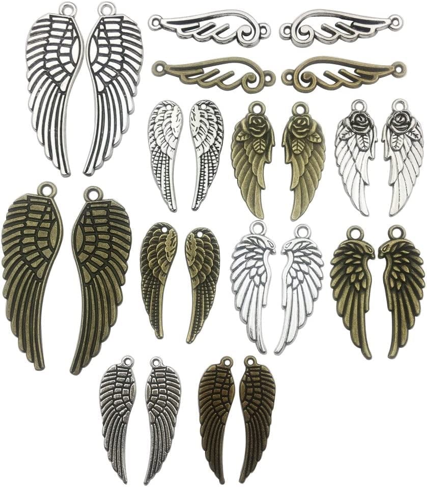 100G Feather Charms Collection - Antique Silver Bronze Patina Big Goose Bird Plume Plumage Pinion Wing Feather Metal Pendants for Jewelry Making DIY Findings (HM17) Pair Wing