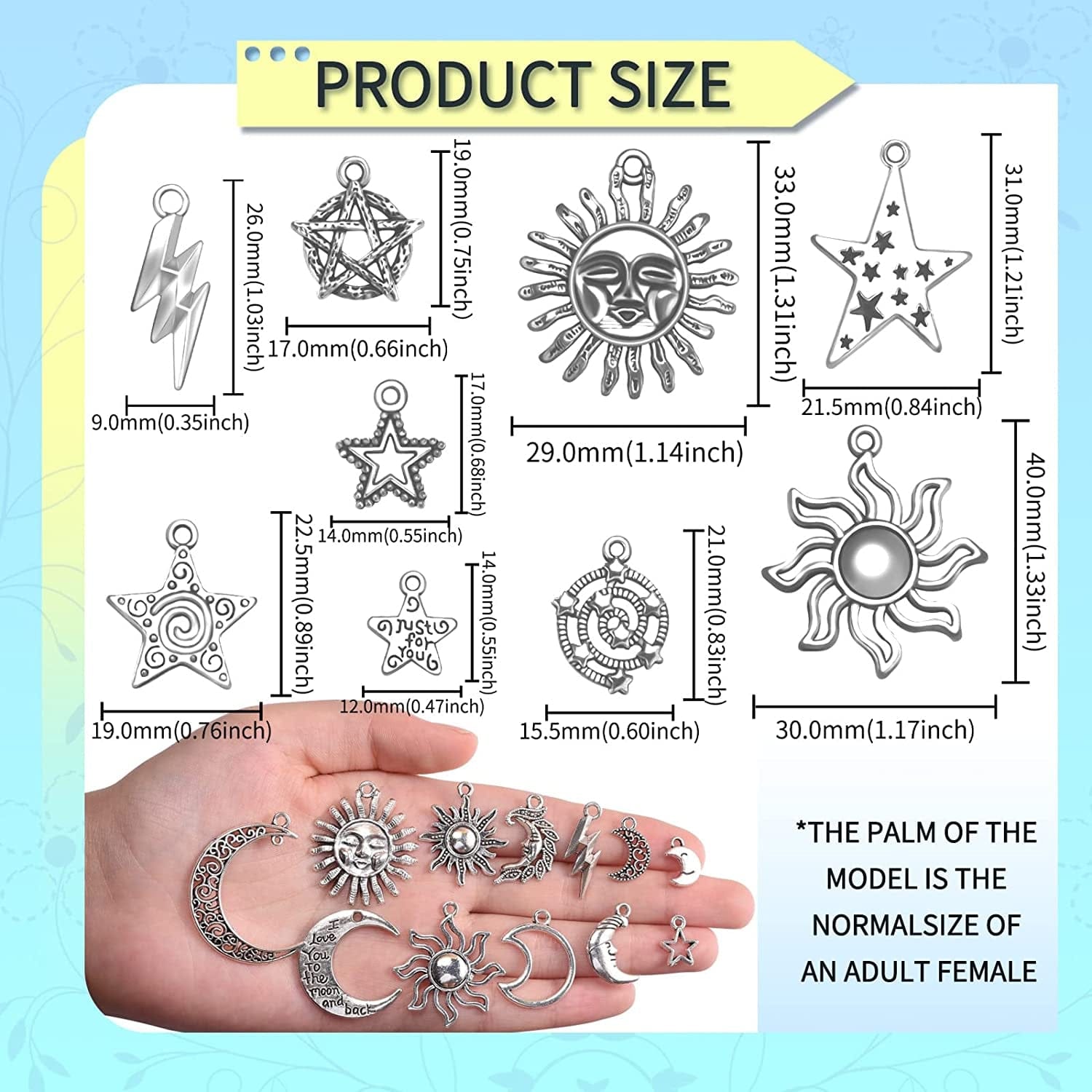 100G Mixed Lightning Stars Moon Sun Celestial Antique Silver Alloy Charm for Jewelry Making DIY Bracelet Necklace Earrings Bag Decor Pendants