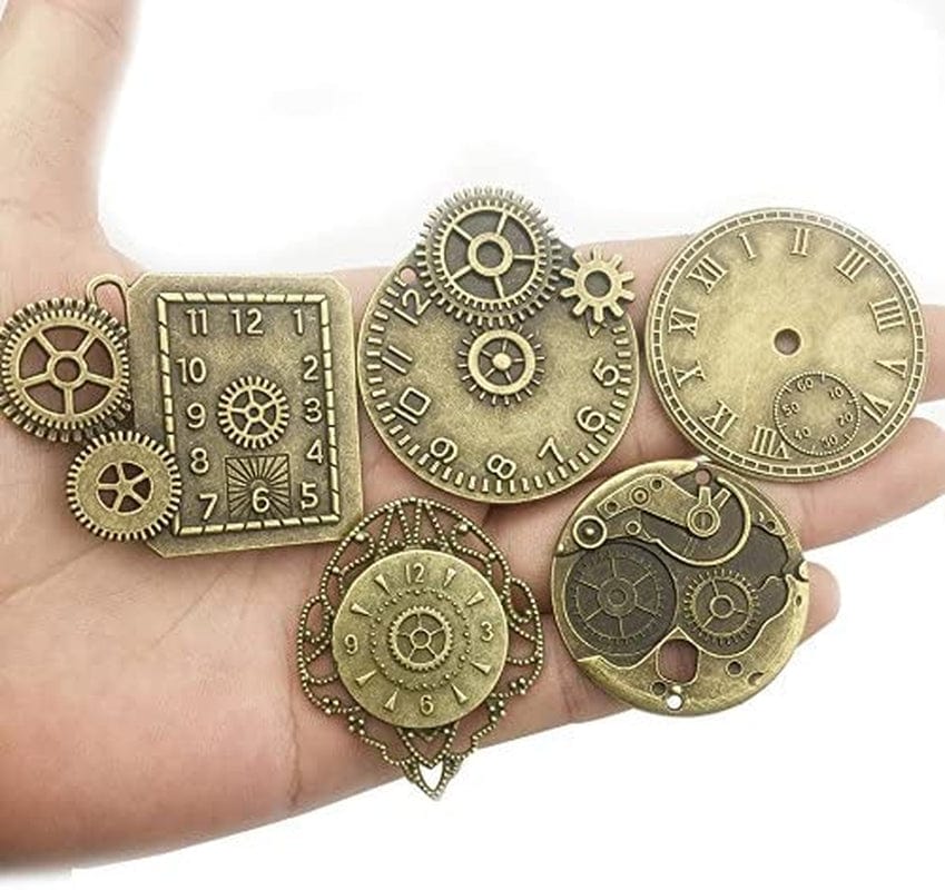 100G Steampunk Clock Face Dial Pointer Charm Pendant, Mix Antique Metal Pendant Supplies Findings for Jewelry Making (Bronze HM71) Bronze Clock Charms