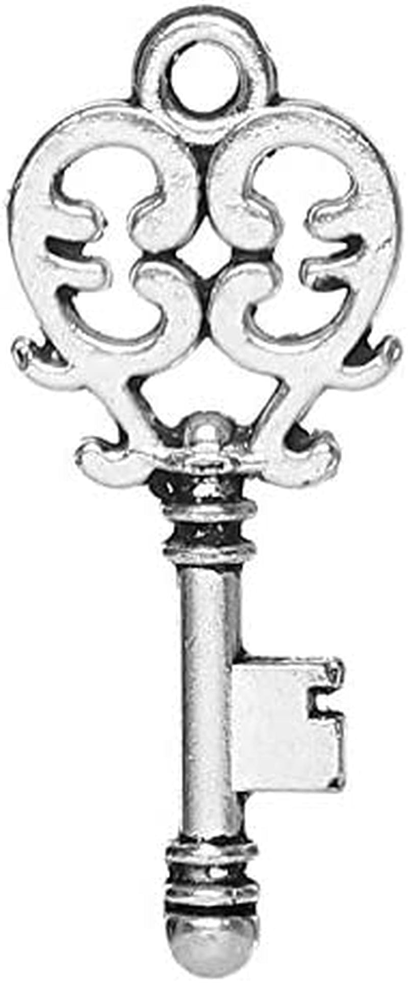 100Pc Antiqued Silver Alloy Angel Wing Charms Pendants 21X8Mm (7/8" X 3/8") 42#. Heart Key