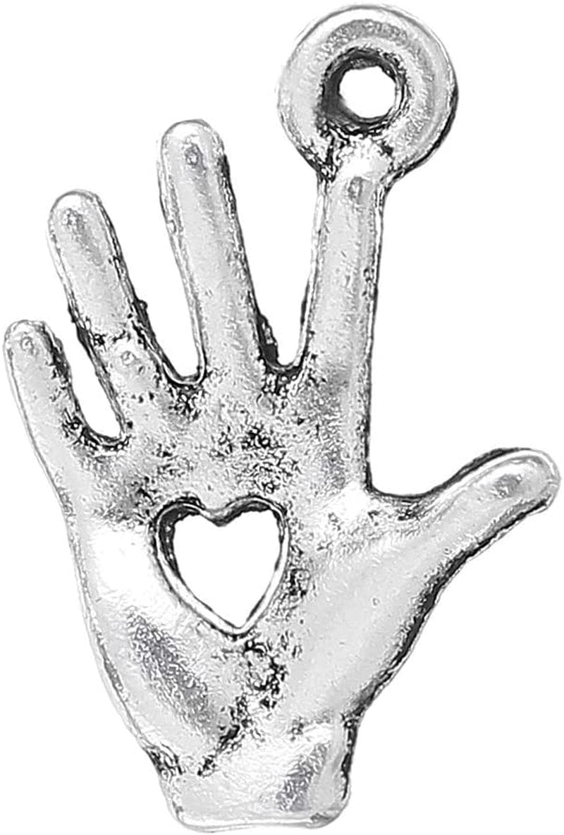 100Pc Antiqued Silver Alloy Angel Wing Charms Pendants 21X8Mm (7/8" X 3/8") 43#. Hand Heart