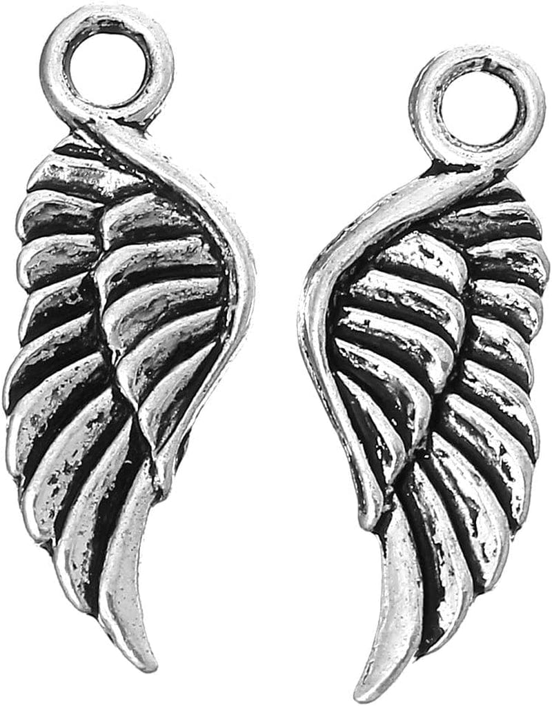 100Pc Antiqued Silver Alloy Angel Wing Charms Pendants 21X8Mm (7/8" X 3/8")