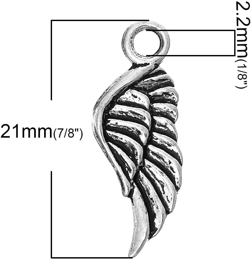 100Pc Antiqued Silver Alloy Angel Wing Charms Pendants 21X8Mm (7/8" X 3/8")