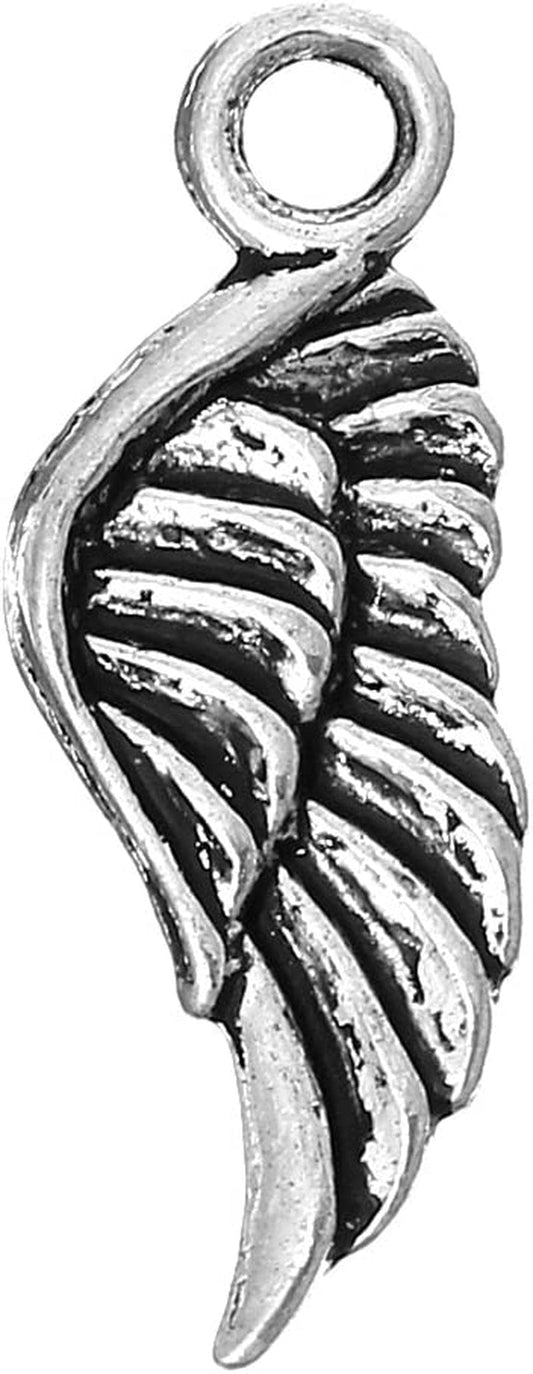 100Pc Antiqued Silver Alloy Angel Wing Charms Pendants 21X8Mm (7/8" X 3/8") 45#. Angel Wing