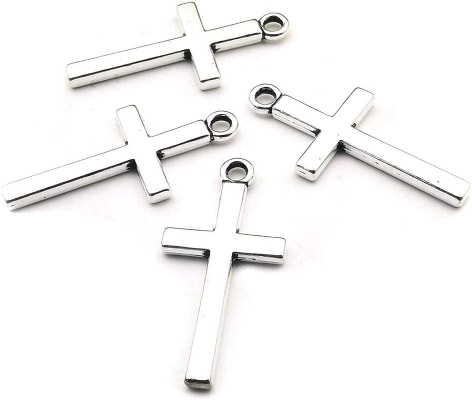 100Pcs 13X27Mm Silver Small Cross Charms Pendants Beads for Jewelry Making Crafting Findings Accessory for DIY Necklace Bracelet (7916) Antique Silver#13x27mm