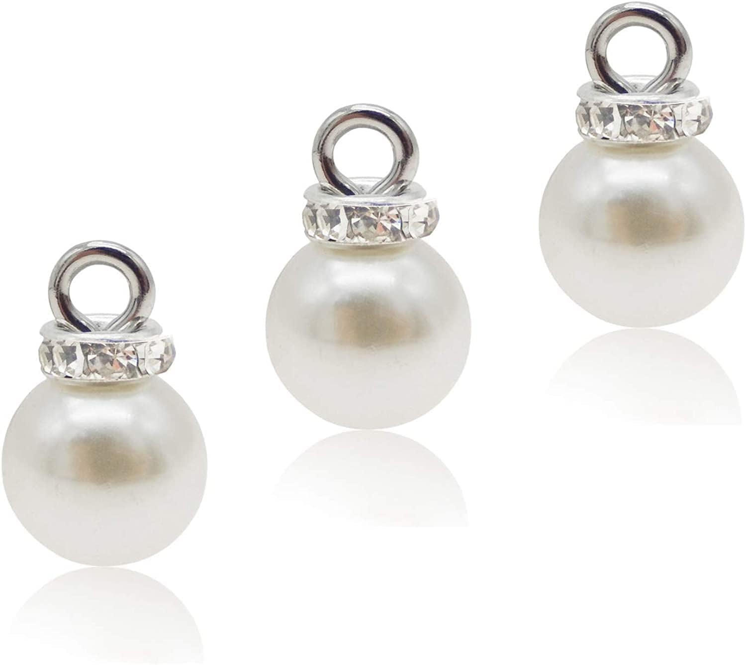 100Pcs 8Mm White Imitation Pearl Charms Pendants Faux Pearl Beads Charms with Rhinestone for Dangle Earrings Necklace Jewelry Making