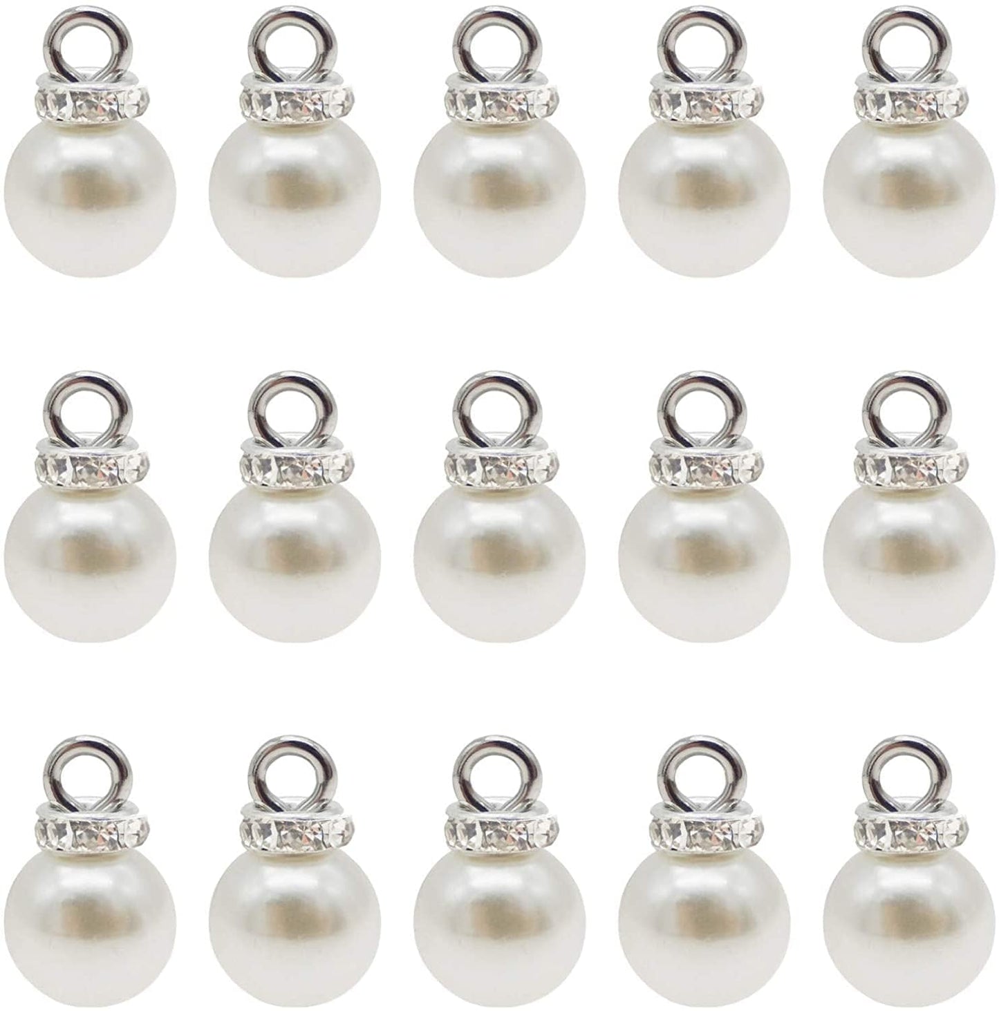 100Pcs 8Mm White Imitation Pearl Charms Pendants Faux Pearl Beads Charms with Rhinestone for Dangle Earrings Necklace Jewelry Making