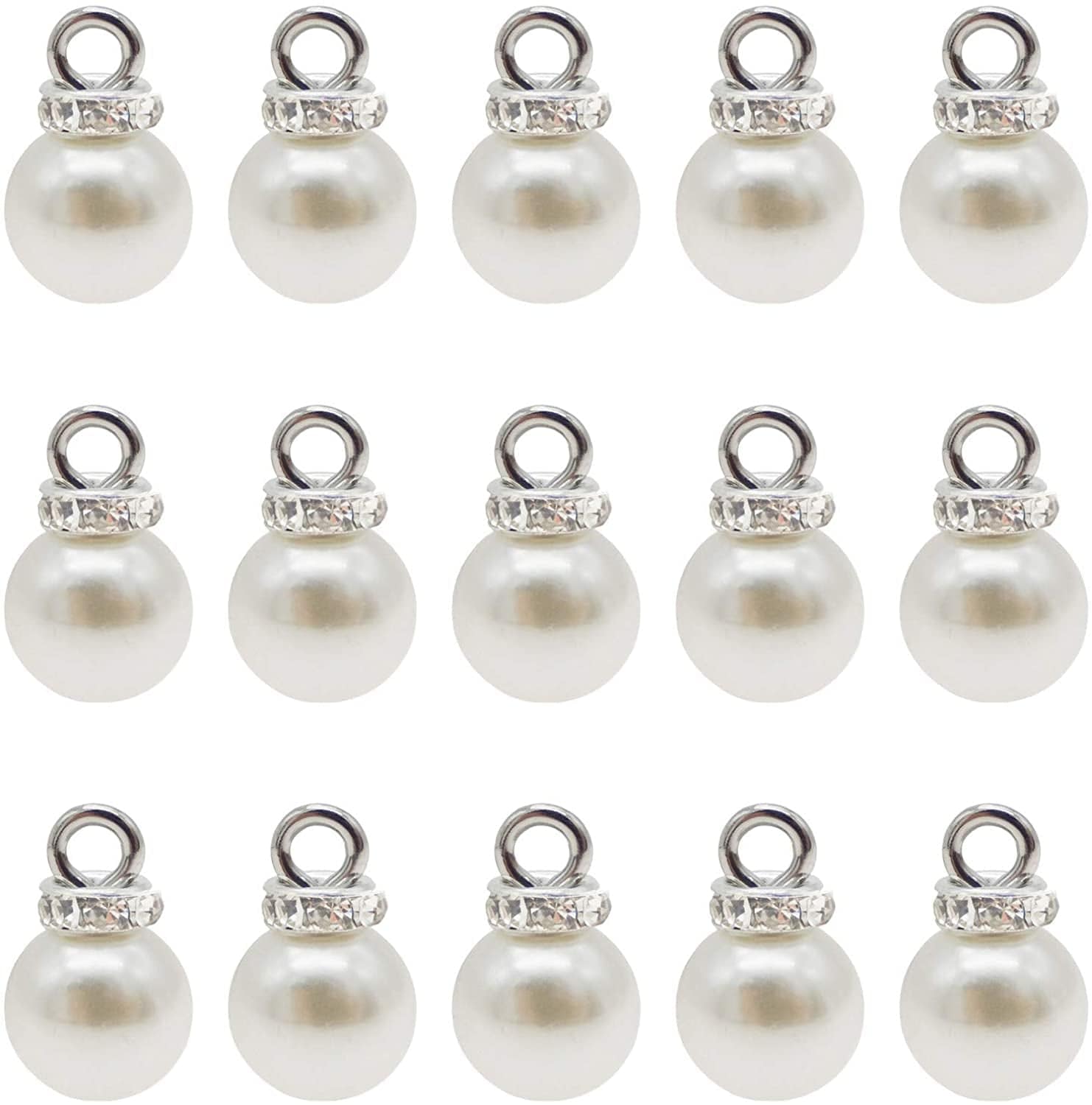 100Pcs 8Mm White Imitation Pearl Charms Pendants Faux Pearl Beads Charms with Rhinestone for Dangle Earrings Necklace Jewelry Making