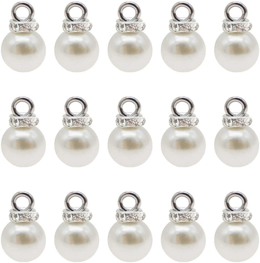 100Pcs 8Mm White Imitation Pearl Charms Pendants Faux Pearl Beads Charms with Rhinestone for Dangle Earrings Necklace Jewelry Making