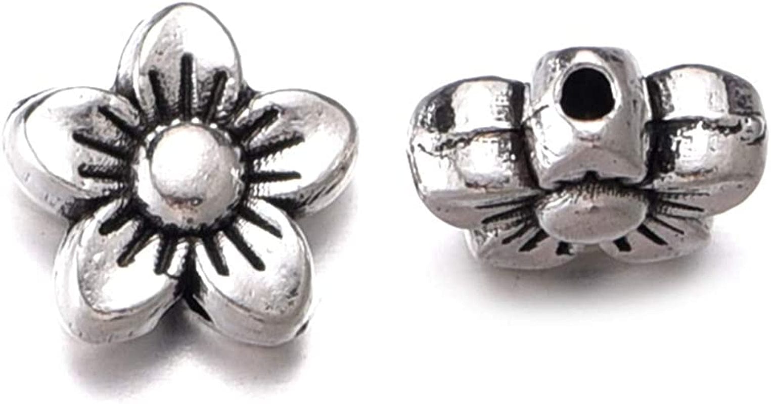 100Pcs Antique Silver Flower Pendant Beads Charms Bracelet DIY Jewelry Making 8.5Mmx8.5Mm (A539)