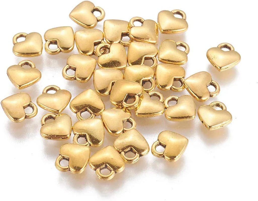 100Pcs Antique Silver Heart Charm Pendants Tibetan Style Extender Chain Drops Charms for Making Choker Necklace Bracelet Earrings Jewelry DIY Accessories 0Heart-Antique Golden