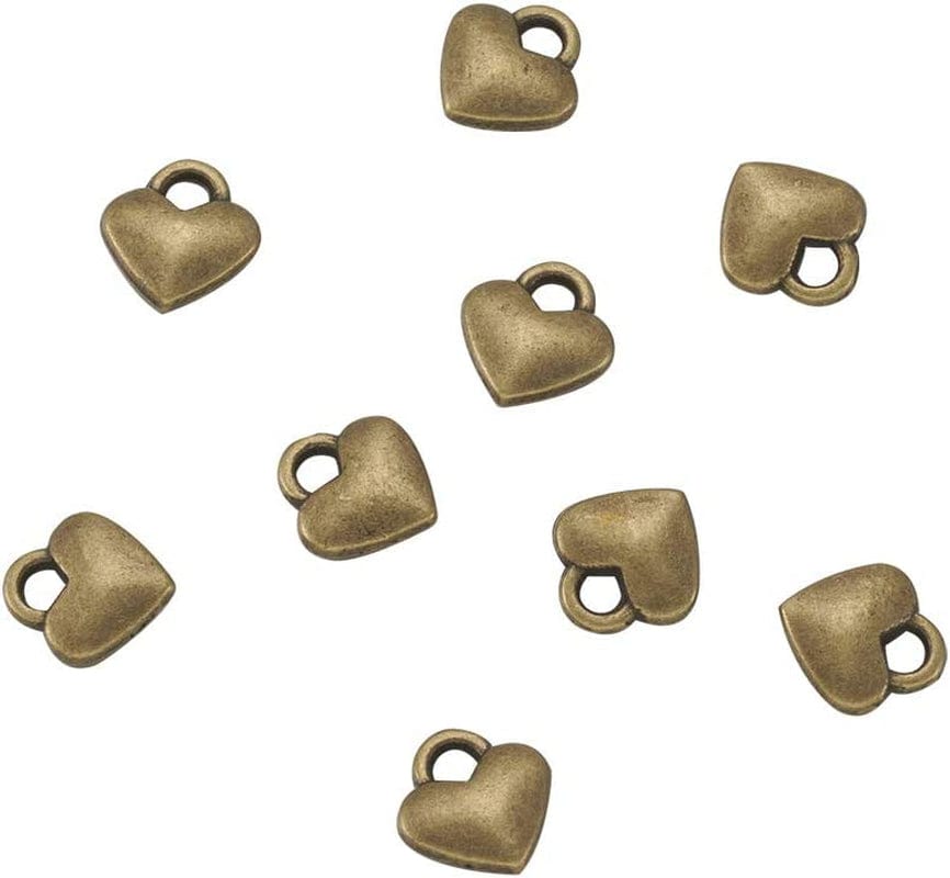 100Pcs Antique Silver Heart Charm Pendants Tibetan Style Extender Chain Drops Charms for Making Choker Necklace Bracelet Earrings Jewelry DIY Accessories 0Heart-Antique Bronze