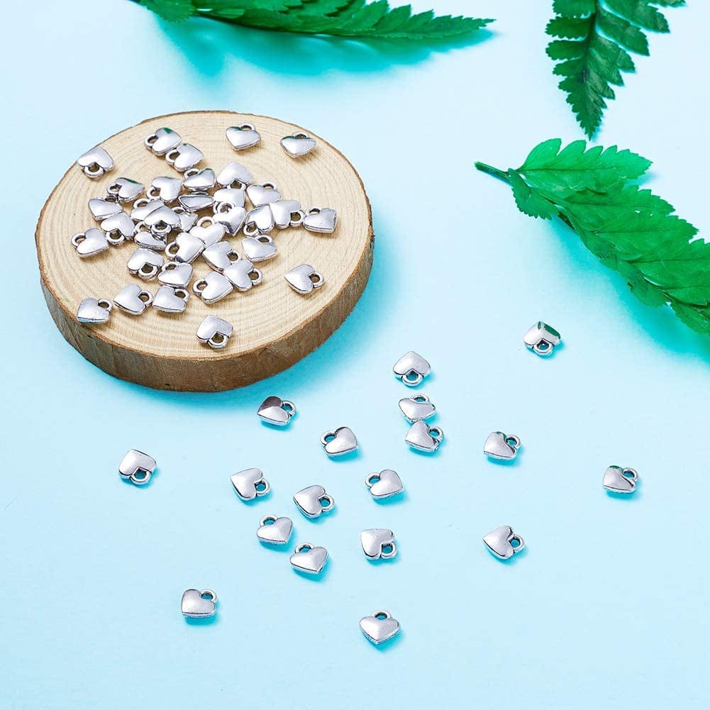 100Pcs Antique Silver Heart Charm Pendants Tibetan Style Extender Chain Drops Charms for Making Choker Necklace Bracelet Earrings Jewelry DIY Accessories