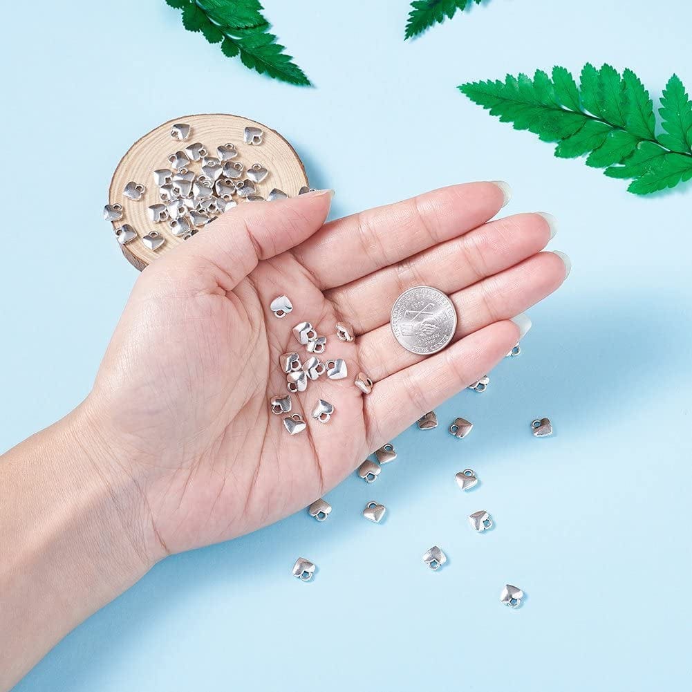 100Pcs Antique Silver Heart Charm Pendants Tibetan Style Extender Chain Drops Charms for Making Choker Necklace Bracelet Earrings Jewelry DIY Accessories
