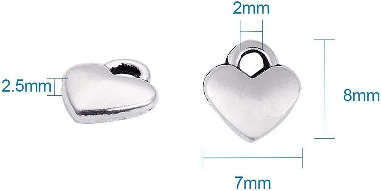 100Pcs Antique Silver Heart Charm Pendants Tibetan Style Extender Chain Drops Charms for Making Choker Necklace Bracelet Earrings Jewelry DIY Accessories