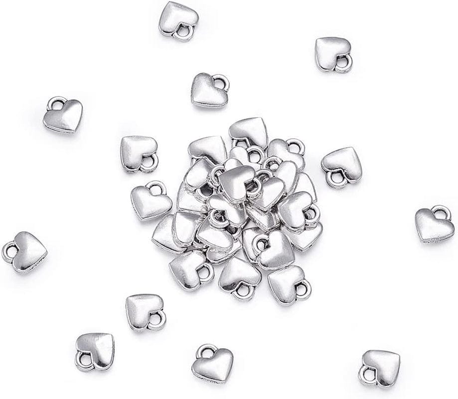 100Pcs Antique Silver Heart Charm Pendants Tibetan Style Extender Chain Drops Charms for Making Choker Necklace Bracelet Earrings Jewelry DIY Accessories