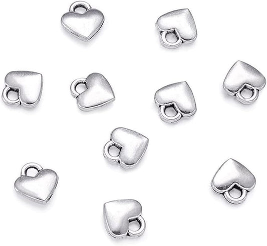 100Pcs Antique Silver Heart Charm Pendants Tibetan Style Extender Chain Drops Charms for Making Choker Necklace Bracelet Earrings Jewelry DIY Accessories 0Heart-Antique Silver