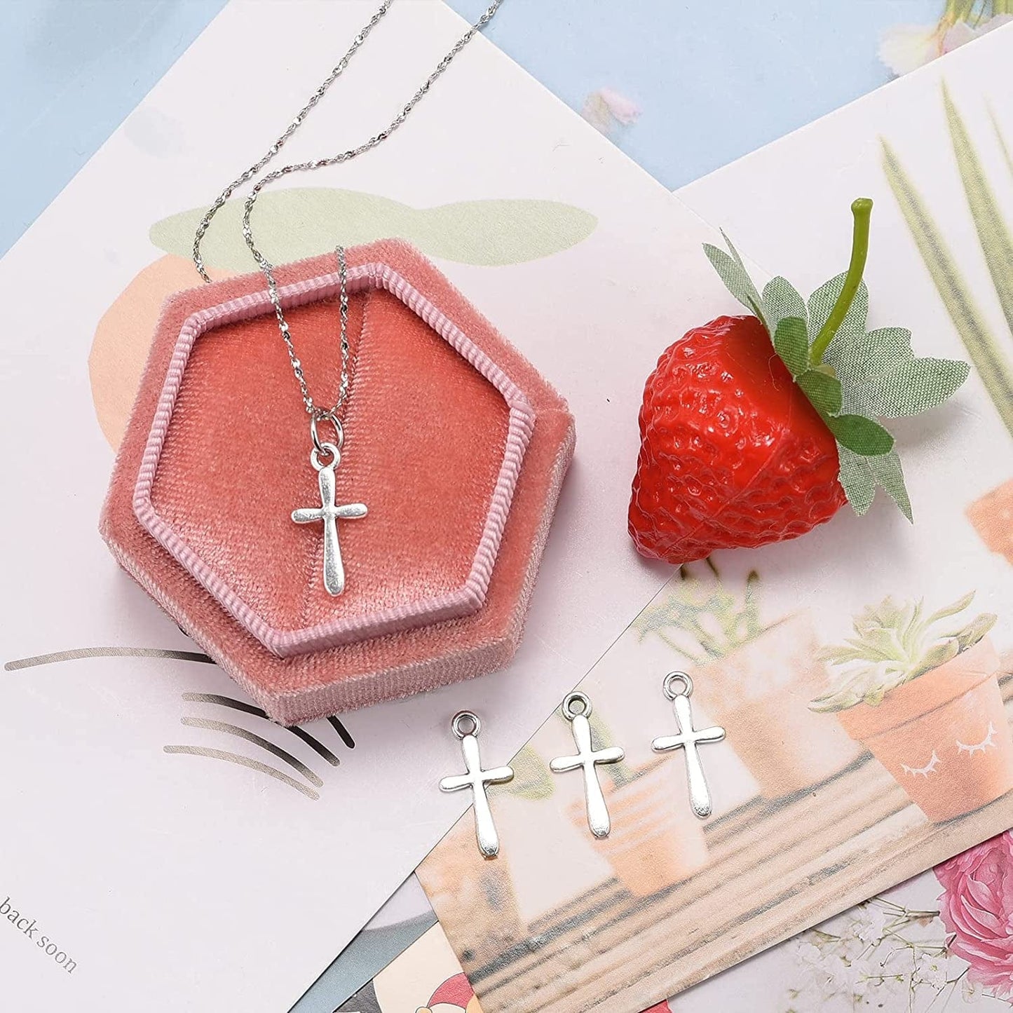 100Pcs Antique Silver Plated Double Sided Cross Charms Pendant DIY Bracelets Necklace Jewelry Making Craft Wholesale 21Mmx11Mm(A148)