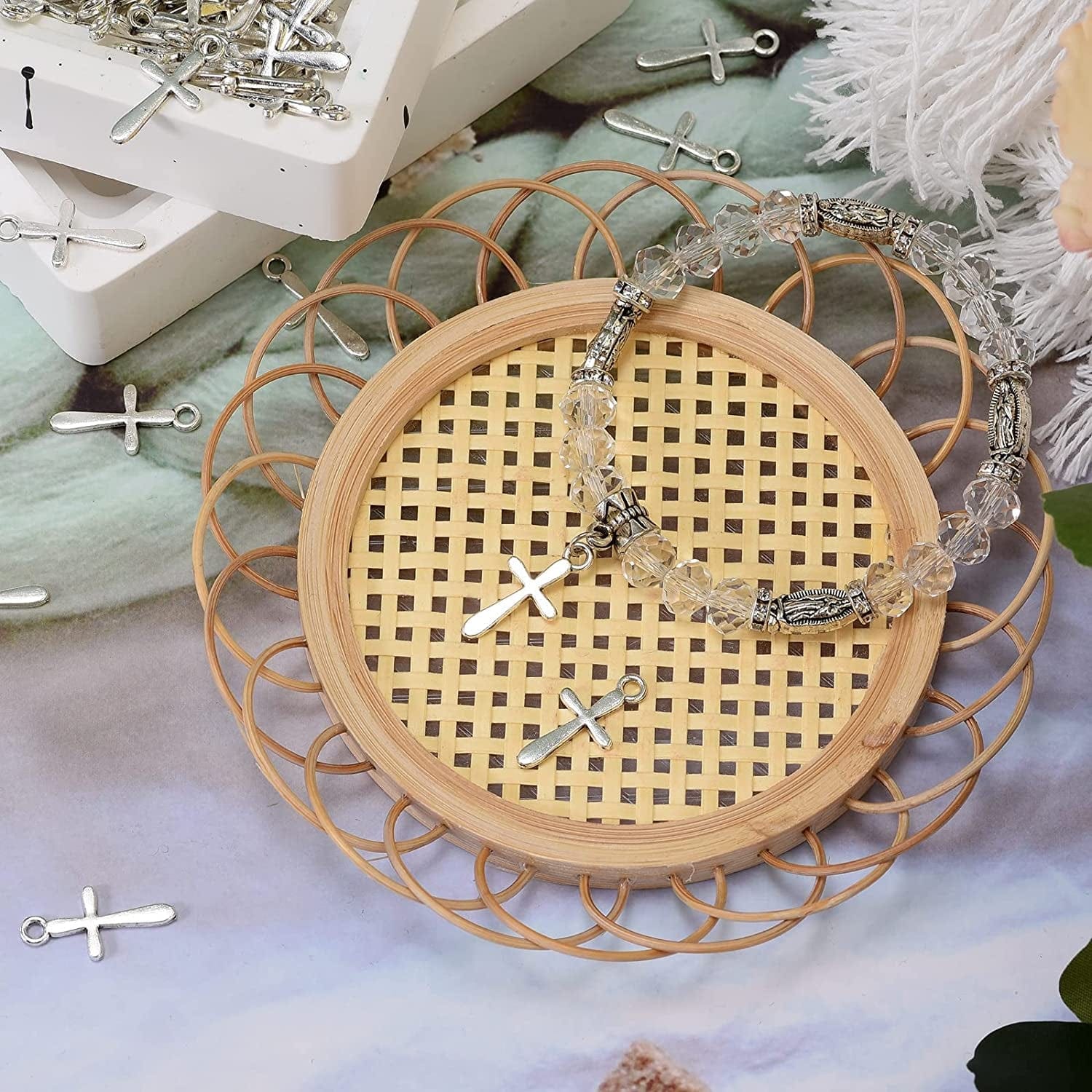 100Pcs Antique Silver Plated Double Sided Cross Charms Pendant DIY Bracelets Necklace Jewelry Making Craft Wholesale 21Mmx11Mm(A148)