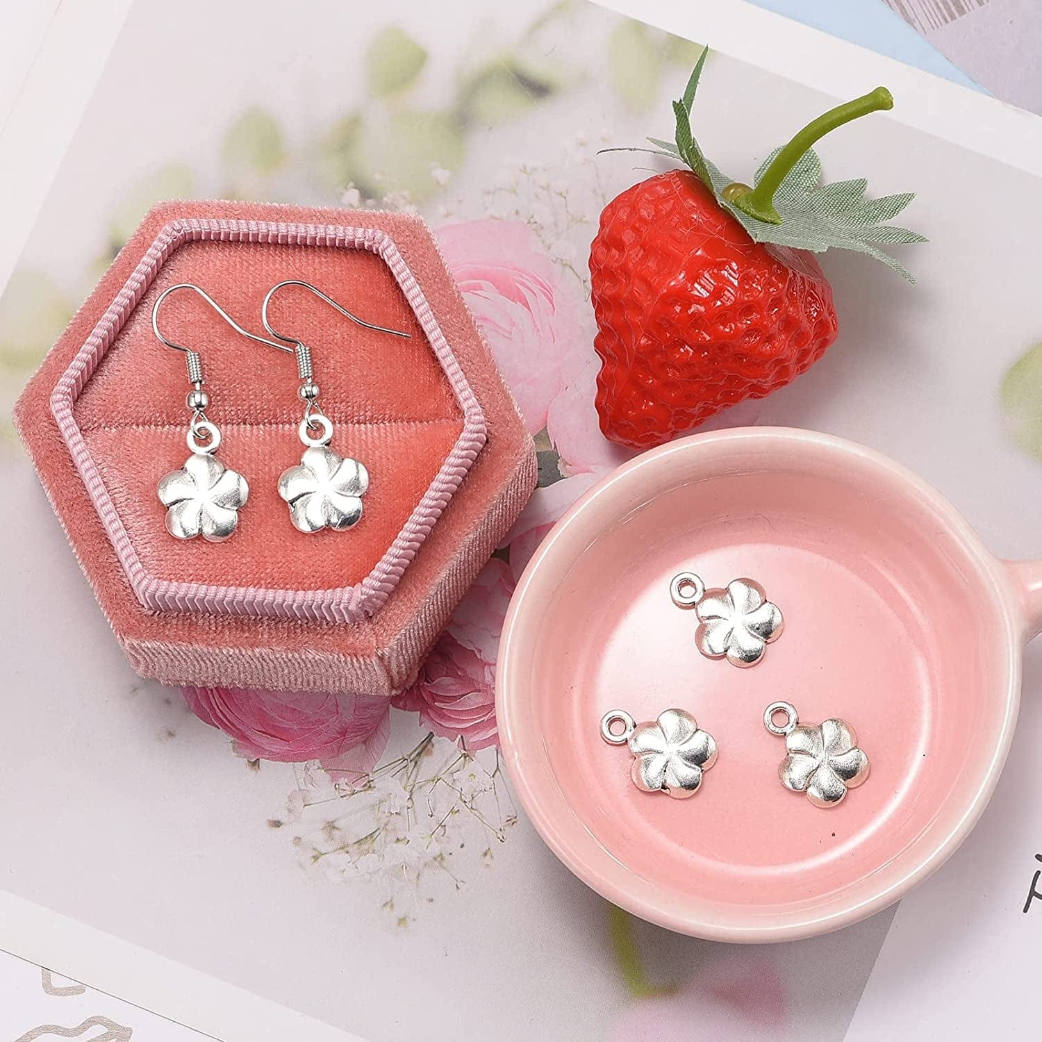 100Pcs Antique Silver Plated Flowers Charms Pendant DIY Bracelets Necklace Jewelry Making Craft Wholesale 15Mmx11Mm(A283)