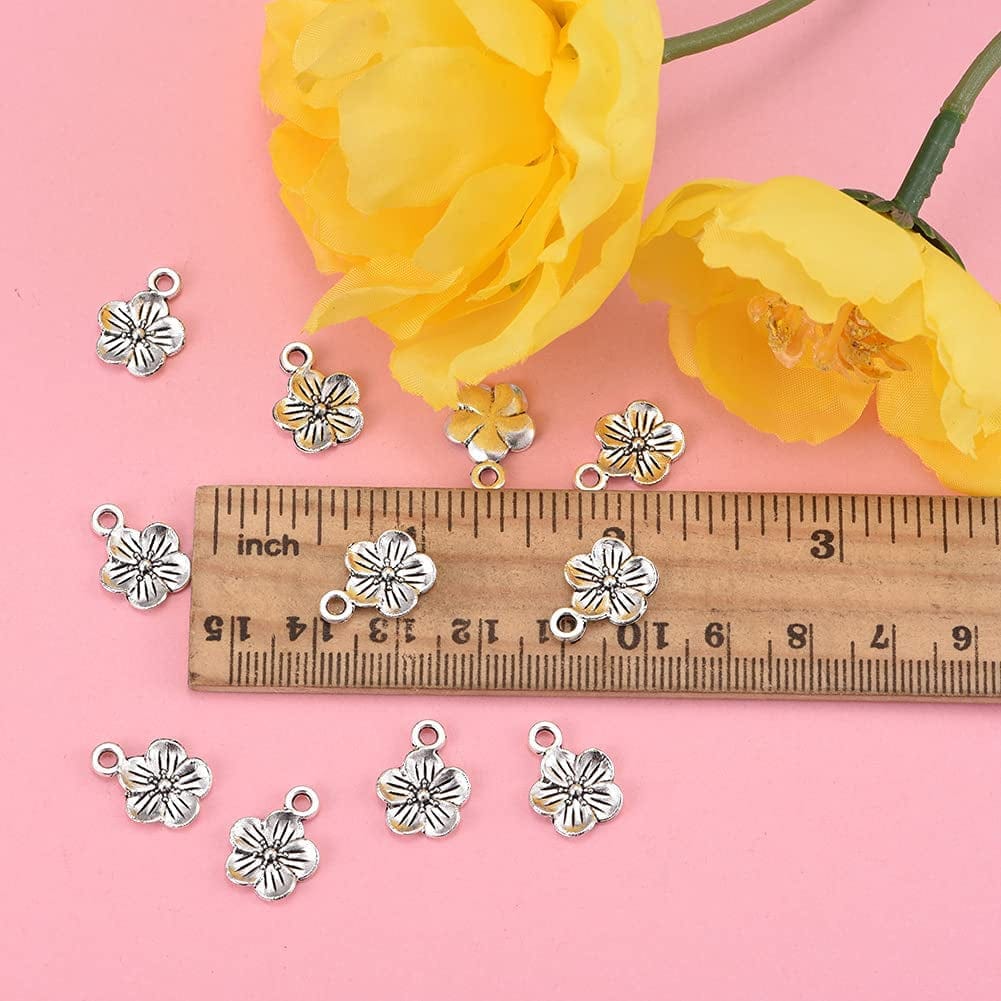 100Pcs Antique Silver Plated Flowers Charms Pendant DIY Bracelets Necklace Jewelry Making Craft Wholesale 15Mmx11Mm(A283)