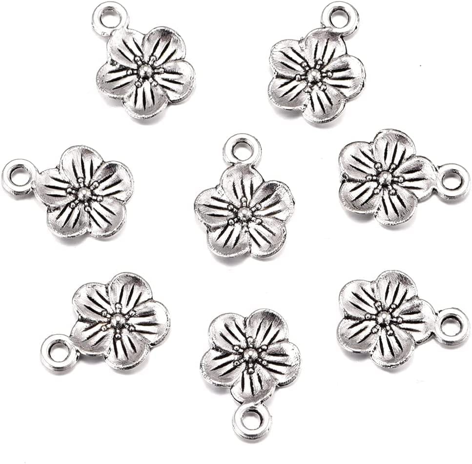 100Pcs Antique Silver Plated Flowers Charms Pendant DIY Bracelets Necklace Jewelry Making Craft Wholesale 15Mmx11Mm(A283)