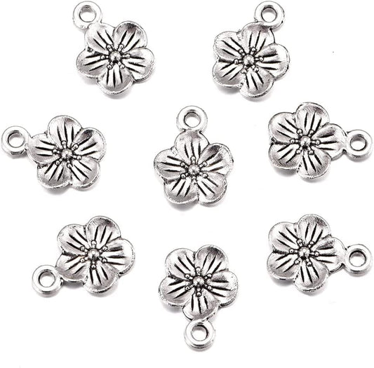 100Pcs Antique Silver Plated Flowers Charms Pendant DIY Bracelets Necklace Jewelry Making Craft Wholesale 15Mmx11Mm(A283)