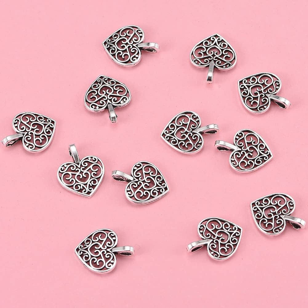 100Pcs Antique Silver Plated Hollow Lovely Heart Charms Pendant DIY Bracelets Necklace Jewelry Making Craft Wholesale 16Mmx14Mm(A285)