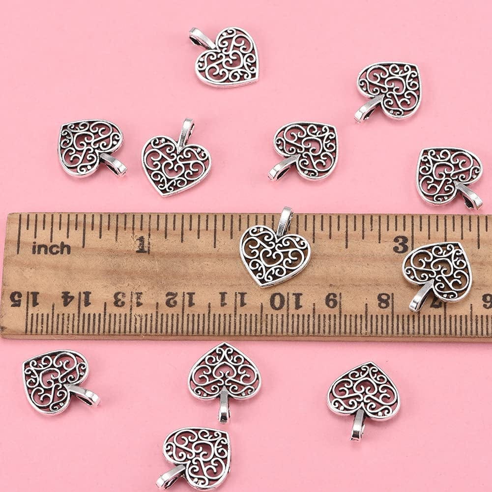 100Pcs Antique Silver Plated Hollow Lovely Heart Charms Pendant DIY Bracelets Necklace Jewelry Making Craft Wholesale 16Mmx14Mm(A285)