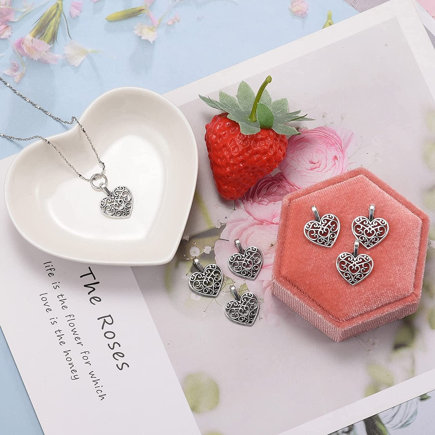 100Pcs Antique Silver Plated Hollow Lovely Heart Charms Pendant DIY Bracelets Necklace Jewelry Making Craft Wholesale 16Mmx14Mm(A285)