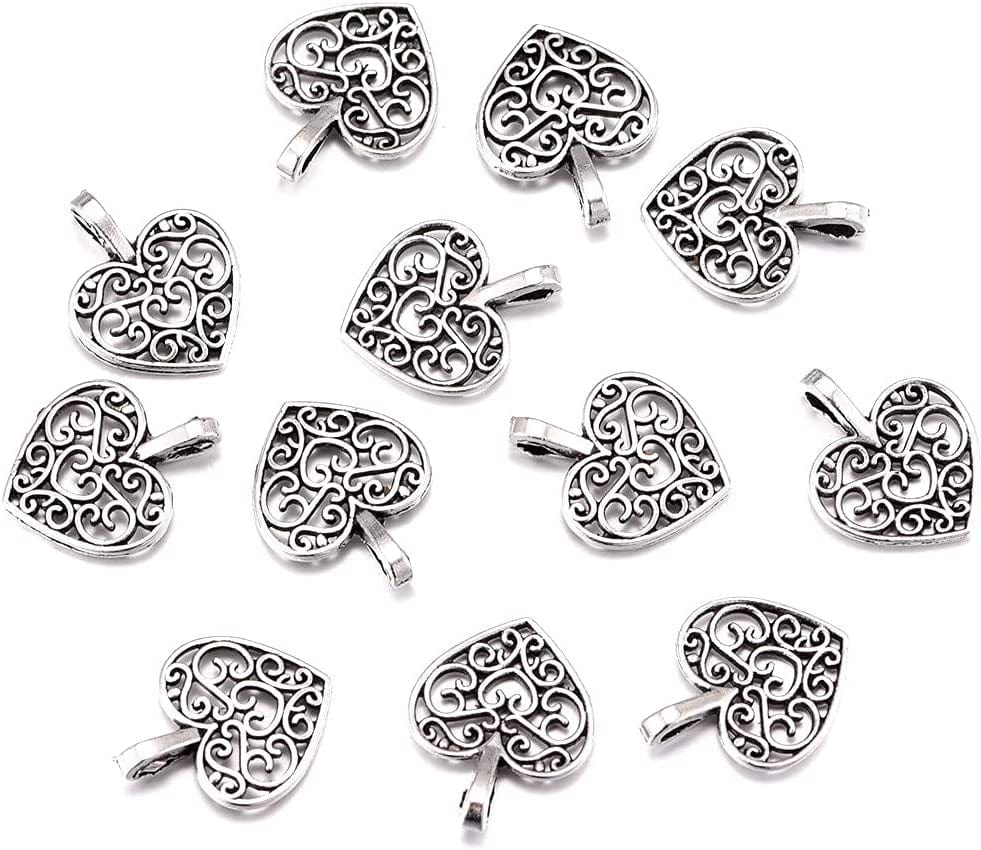 100Pcs Antique Silver Plated Hollow Lovely Heart Charms Pendant DIY Bracelets Necklace Jewelry Making Craft Wholesale 16Mmx14Mm(A285)