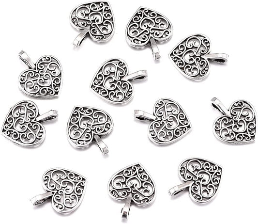 100Pcs Antique Silver Plated Hollow Lovely Heart Charms Pendant DIY Bracelets Necklace Jewelry Making Craft Wholesale 16Mmx14Mm(A285)