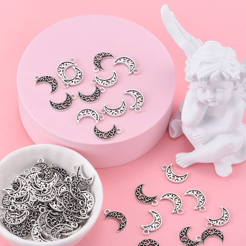 100Pcs Antique Silver Plated Hollow Out Moon Charms Pendant DIY Bracelets Necklace Jewelry Making Craft Wholesale 17Mmx11Mm(A284)