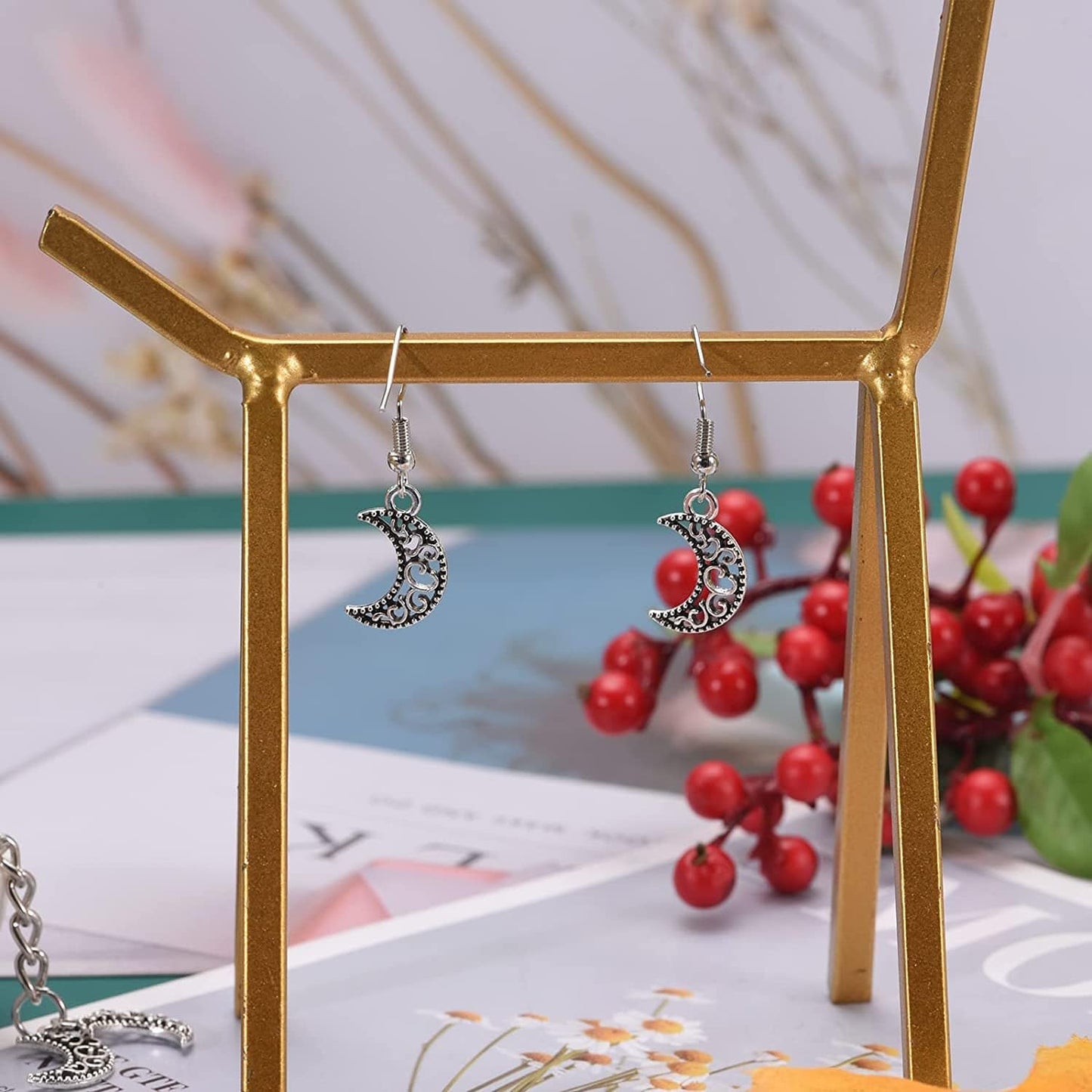 100Pcs Antique Silver Plated Hollow Out Moon Charms Pendant DIY Bracelets Necklace Jewelry Making Craft Wholesale 17Mmx11Mm(A284)