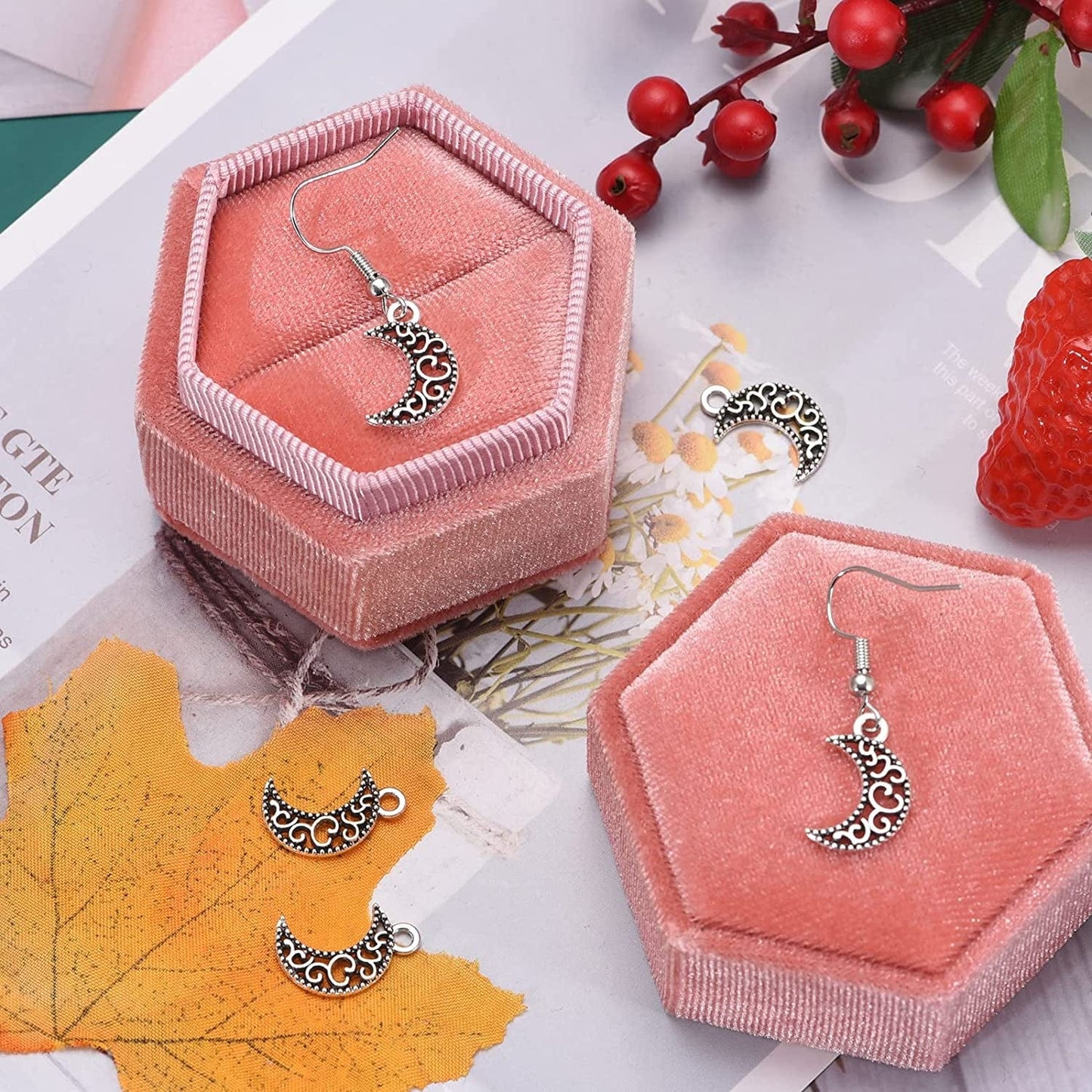 100Pcs Antique Silver Plated Hollow Out Moon Charms Pendant DIY Bracelets Necklace Jewelry Making Craft Wholesale 17Mmx11Mm(A284)