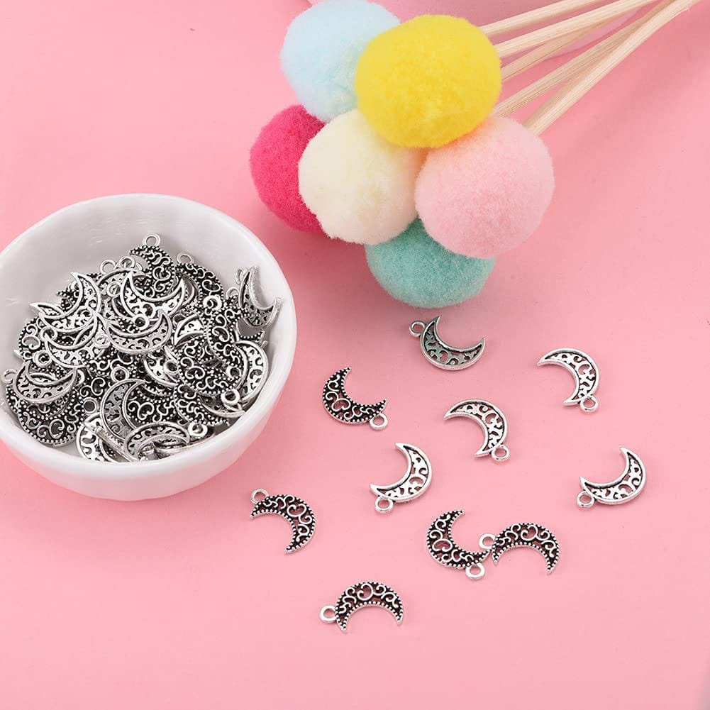 100Pcs Antique Silver Plated Hollow Out Moon Charms Pendant DIY Bracelets Necklace Jewelry Making Craft Wholesale 17Mmx11Mm(A284)