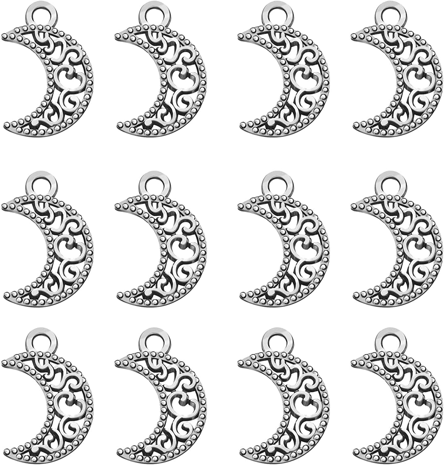 100Pcs Antique Silver Plated Hollow Out Moon Charms Pendant DIY Bracelets Necklace Jewelry Making Craft Wholesale 17Mmx11Mm(A284)