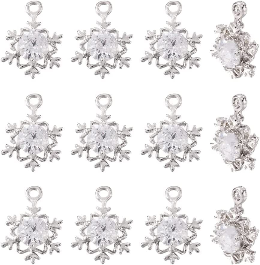 100Pcs Cubic Zirconia Alloy Charms Heart Shaped KC Gold Pendants for Jewelry Making Choker Tiny Dangle Accessories Valentine'S Day Wedding Platinum-Snowflake