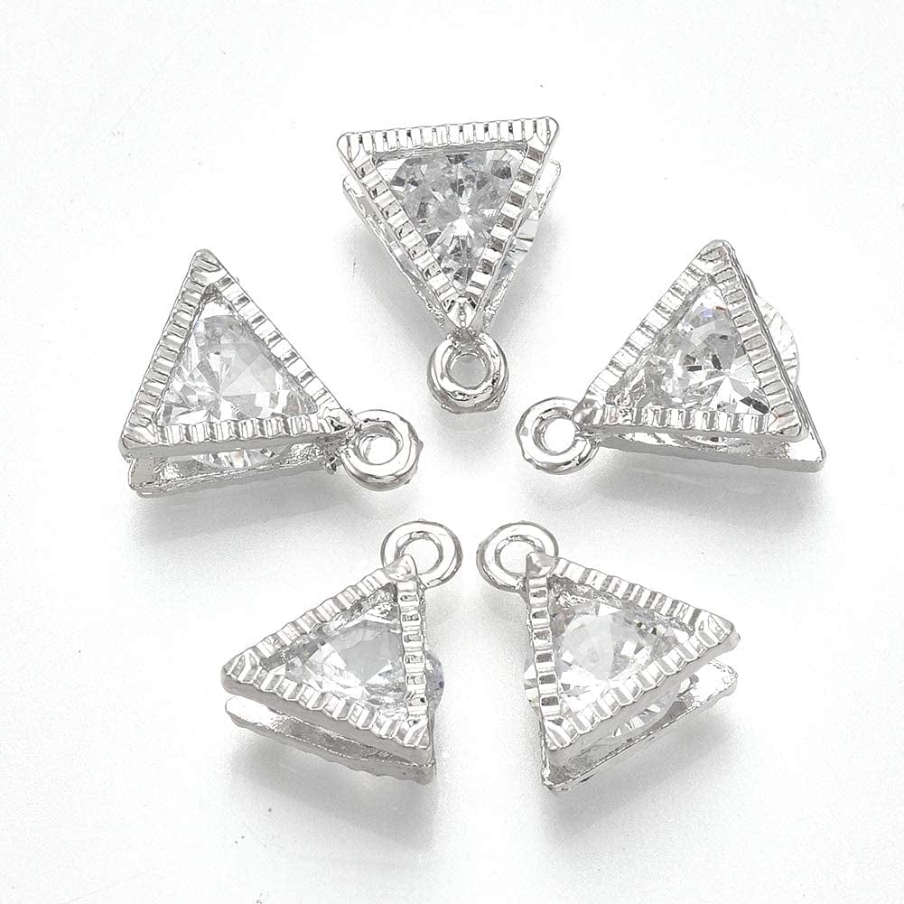 100Pcs Cubic Zirconia Alloy Charms Heart Shaped KC Gold Pendants for Jewelry Making Choker Tiny Dangle Accessories Valentine'S Day Wedding Platinum-Triangle