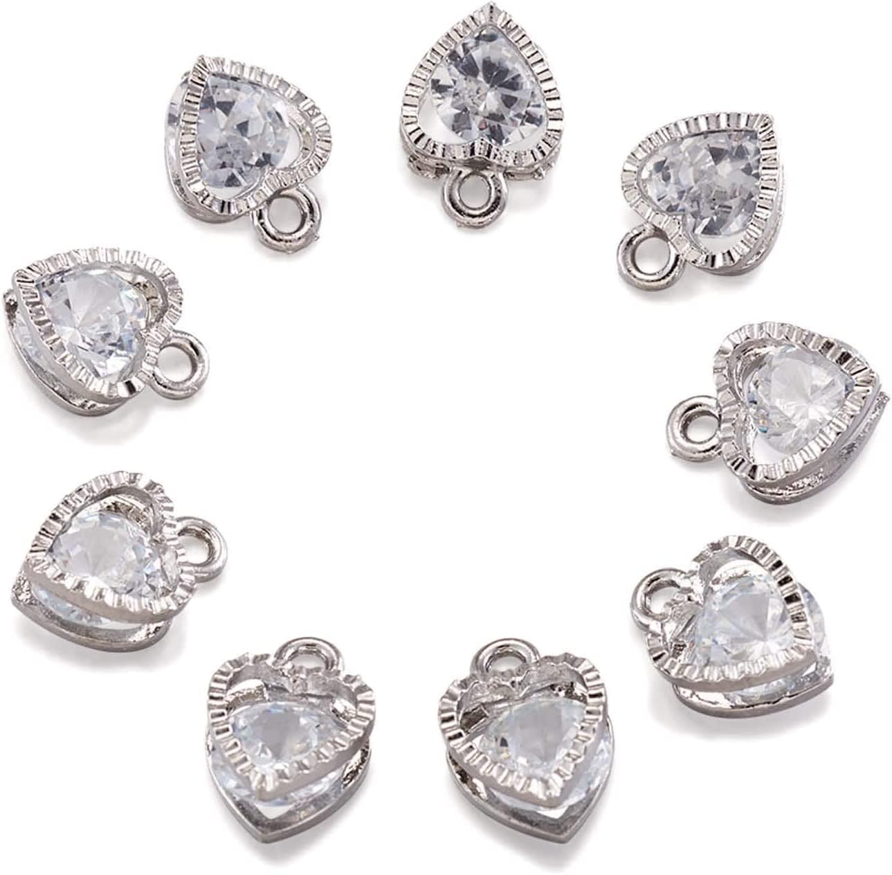 100Pcs Cubic Zirconia Alloy Charms Heart Shaped KC Gold Pendants for Jewelry Making Choker Tiny Dangle Accessories Valentine'S Day Wedding Platinum-Heart