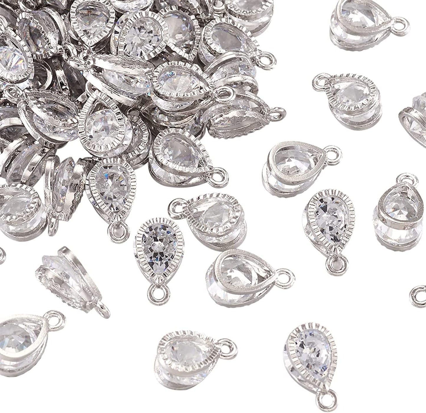 100Pcs Cubic Zirconia Alloy Charms Heart Shaped KC Gold Pendants for Jewelry Making Choker Tiny Dangle Accessories Valentine'S Day Wedding Platinum-Drop