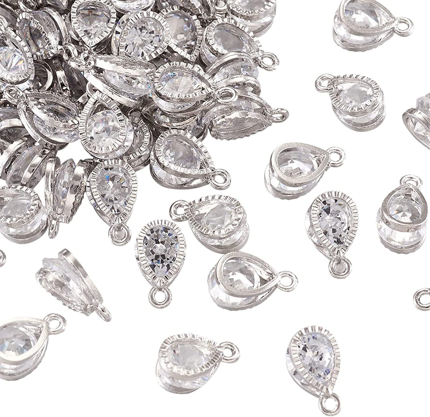 100Pcs Cubic Zirconia Alloy Charms Heart Shaped KC Gold Pendants for Jewelry Making Choker Tiny Dangle Accessories Valentine'S Day Wedding Platinum-Drop