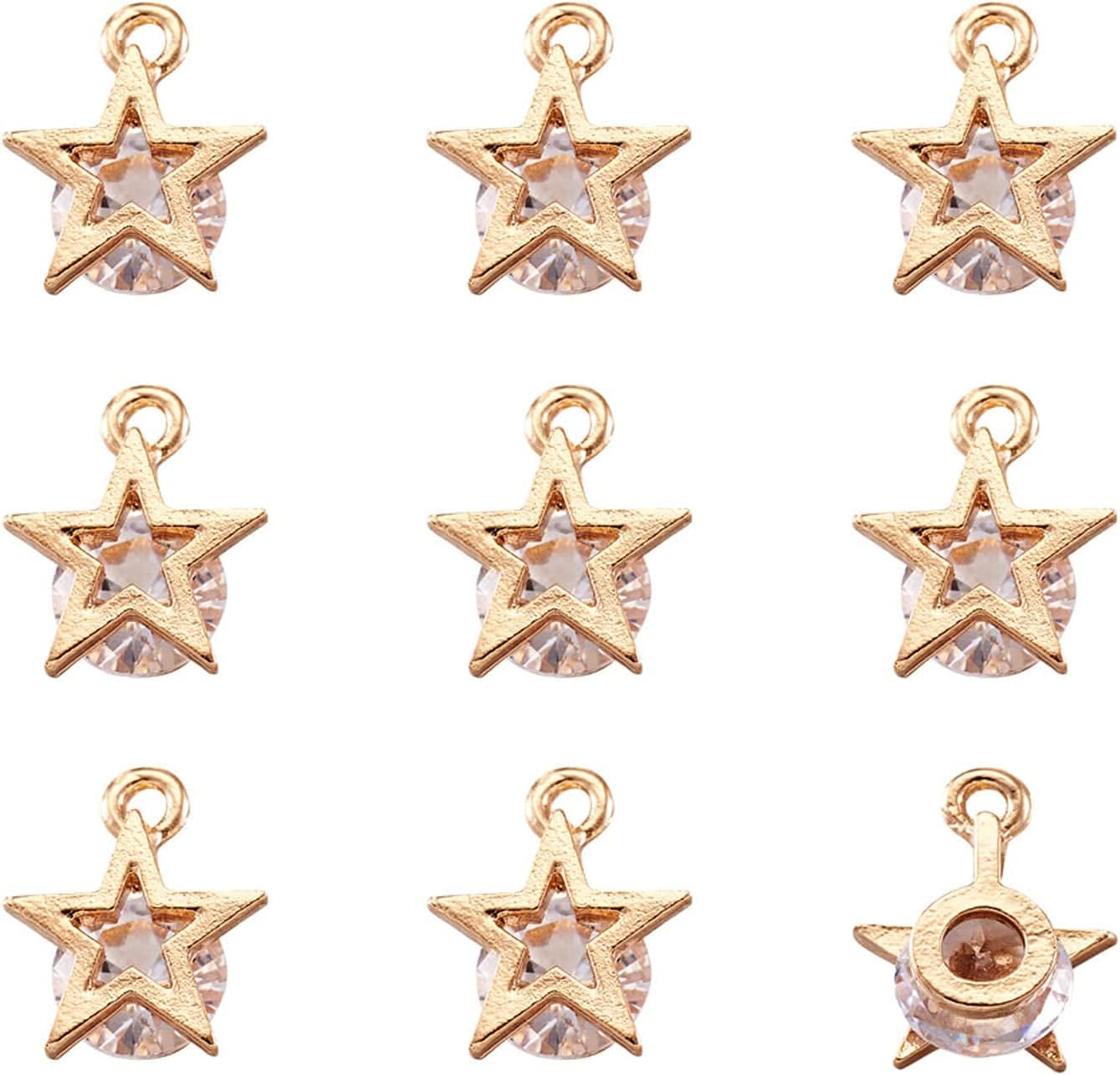 100Pcs Cubic Zirconia Alloy Charms Heart Shaped KC Gold Pendants for Jewelry Making Choker Tiny Dangle Accessories Valentine'S Day Wedding Gold-Star